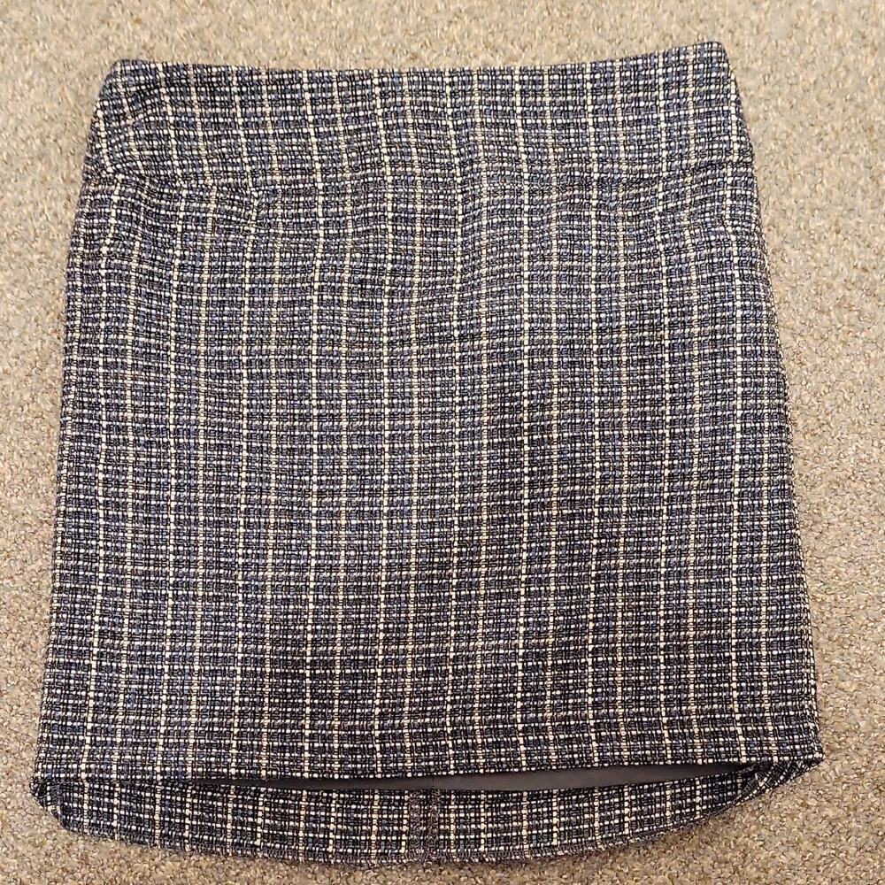 Ann Taylor LOFT Tweed Pencil Skirt Size 6 Blue White Black Beige Checked Lined
